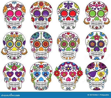 Vector Set Of Day Of The Dead Skulls Stock Vector Illustration Of