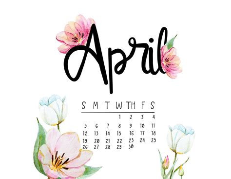Cute April 2020 Floral Calendar 2020 Calendar Template Printable