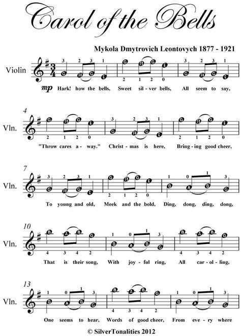 Carol Of The Bells Violin Music Sheet Printable Templates Free