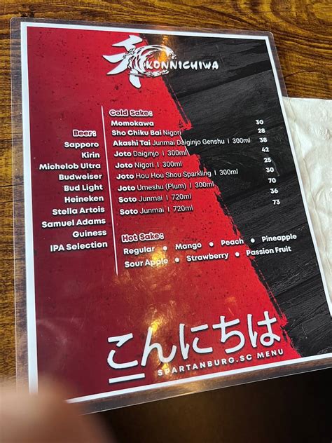 Menu at Konnichiwa of Spartanburg restaurant, Spartanburg