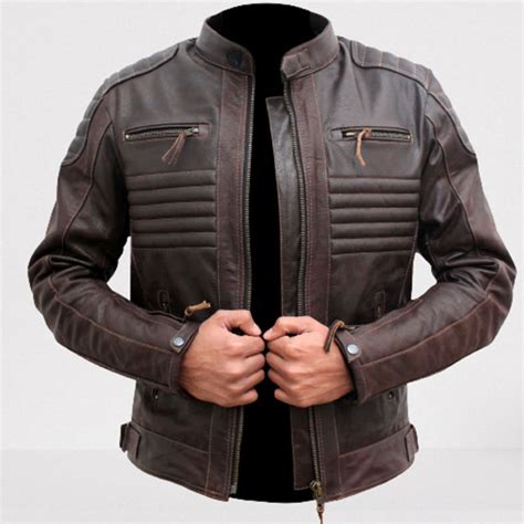 Brown Leather Biker Racer Jacket For Men Leather Apparel Fashion Jacket