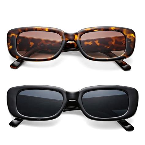 buy retro rectangle sunglasses for women fashion trendy square shades uv400 protection thick