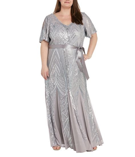 r and m richards plus size short puffed sleeve scoop neck sequin long dress dillard s