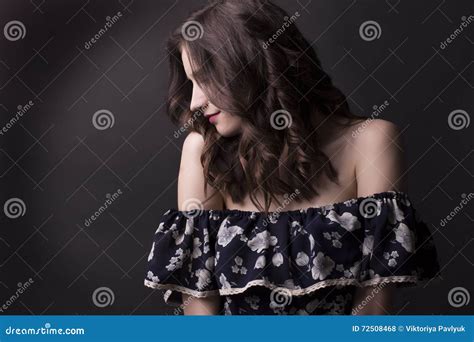 Brunette Brunette Woman With Naked Shoulders Stock Photo Image Of