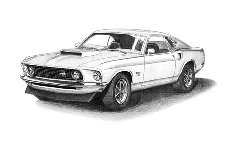 1969 Ford Mustang Boss 429 Drawing By Nick Toth