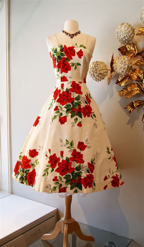 Vintage Dress 1950s American Beauty Rose Print Dress At Xtabay