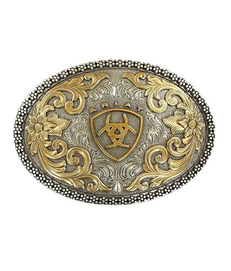 Ariat Western Belt Buckle Mens Belts In Silver Gold Buckle