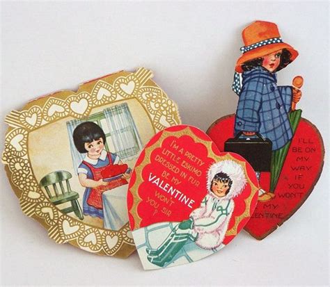 Trio Of Vintage Dark Haired Girl Valentines By Daisytoad On Etsy