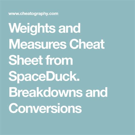 Weights And Measures Cheat Sheet From Spaceduck Breakdowns And