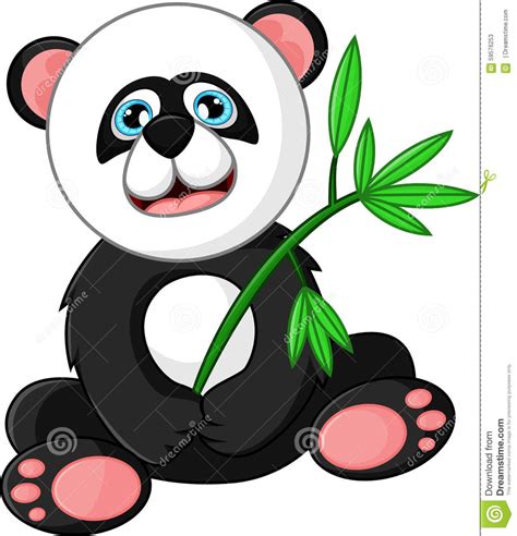 Cartoon Happy Panda Holding Bamboo Stock Vector
