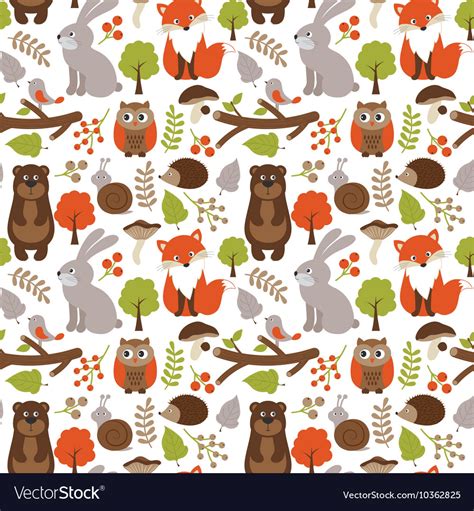 Woodland Animals Seamless Pattern Royalty Free Vector Image