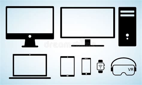 Modern Digital Screens Black Icons Isolated Set Stock Vector