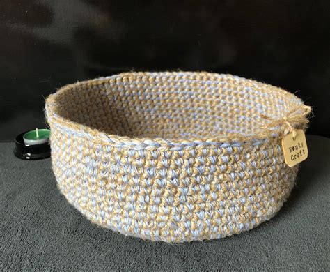 Crochet Jute And Cotton Bowl Handmade From 3 Ply Natural Jute Etsy