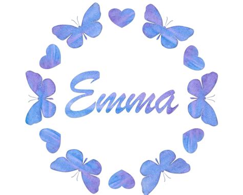 Emma Name Meaning Printable Art Purple And Blue Butterflies Etsy