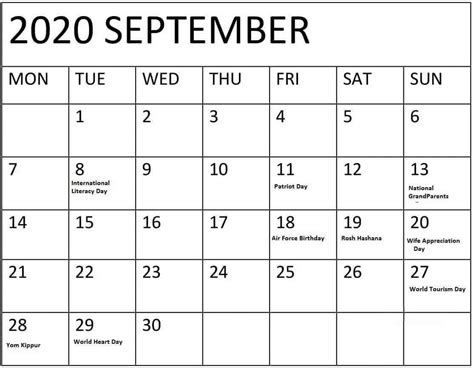 September 2020 Holidays Calendar In 2020 Calendar Free Calendar
