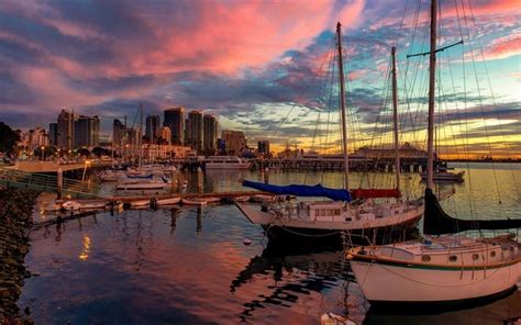 Download Wallpapers San Diego Boats Promenade Dawn Ca For Desktop