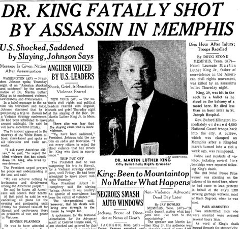 A Newspaper Article About The Assassination Of Dr Martin Luther King