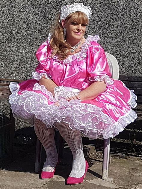 Hot Pink Slippery Satin Lockable Sissy Maid Uniform With Optional