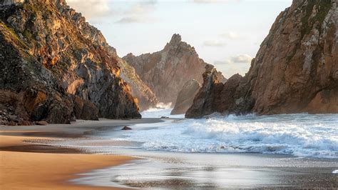 Sandy Atlantic Ocean Beach At Sunset Sintra Portugal Windows