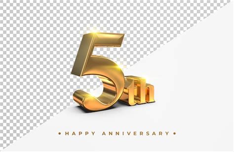 Oro 5to Aniversario Feliz Renderizado 3d Aislado Archivo Psd Premium