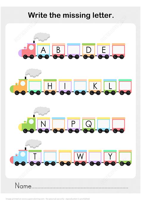 Write The Missing Letter Of The Alphabet Worksheet With A Train