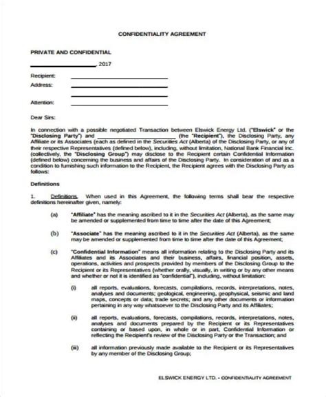 What Is A Confidentiality Agreement Template Word Free Sample