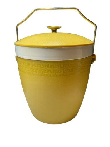 Vtg Olympian Therm O Ware Yellow Mid Century Ice Bucket W Lid And