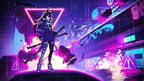 Samurai Anime Girl Neon Live Wallpaper Moewalls