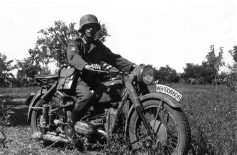 Wwii German Soldier On A Bmw R66 Motorcycle Russia C 1941