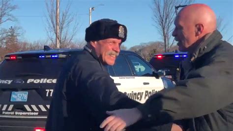 retiring officer receives standing ovation from quincy police department boston news weather