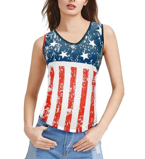 Womens American Flag Print Tank Loose Sleeveless Tunic Crop Top Blouse T Shirt Multicoloured