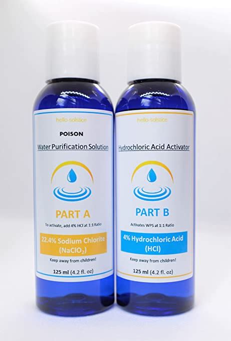 Mineral Water Purification Solution Sodium Chlorite Naclo2 And Activator Hcl Kit 2x125ml