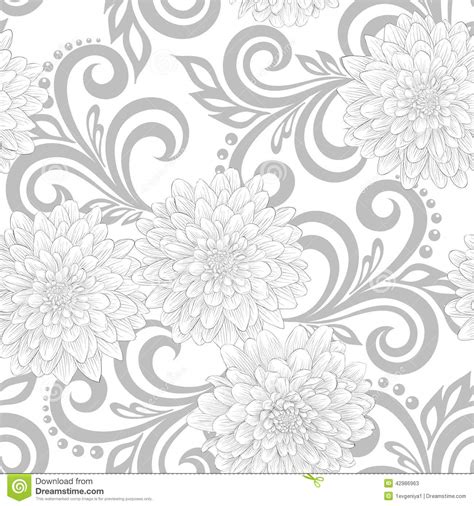 Black And White Seamless Pattern With Dahlia Flowers And Abstract