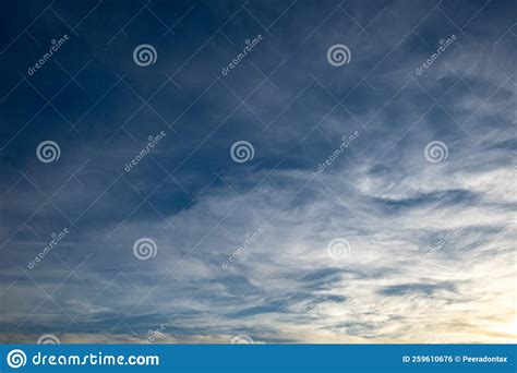 Dramatic Scenery Of Sky And Clouds During Sunset Twilight Time Stock