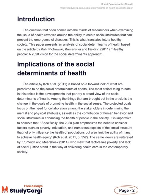 Social Determinants Of Health Free Essay Example