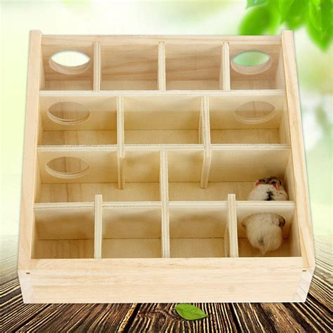 Wood Hamster Maze Toy With Glass Cover Hut House Cage Playground For Small Pet Toys Sale