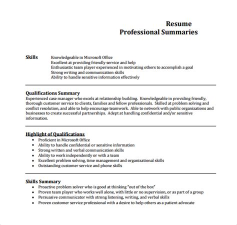 Sample Professional Summary Template 9 Free Documents In Pdf