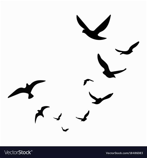 Silhouette Of A Flock Of Birds Black Contours Vector Image