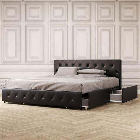 Dhp Dean Upholstered Bed With Storage Black Faux Leather King