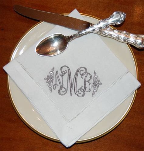 Monogrammed White Linen Hemstitched Dinner Napkins By Smberrier