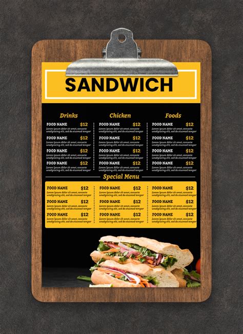 Sandwich Menu Customizable Psd Design Template Room