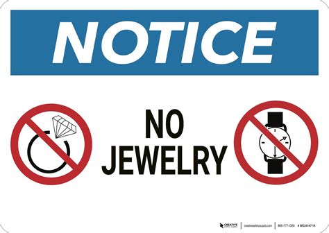 Notice No Jewelry Wall Sign Creative Safety Supply