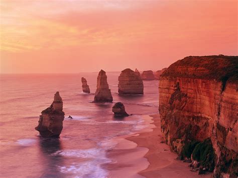 Sunset Morning Pink Landscape Australia Rocks Haystack Rock