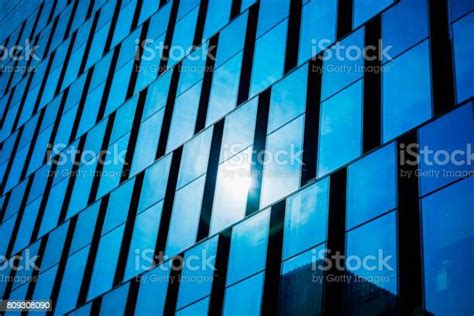 Modern Office Architectur At Blue Glass Wall Backgrounds Stock Photo