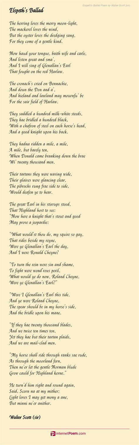 Elspeth S Ballad Poem By Walter Scott Sir