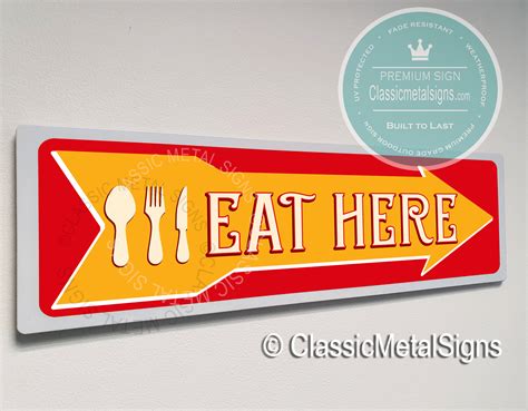 Fresh Eat Here Sign With Arrow Classic Metal Signs