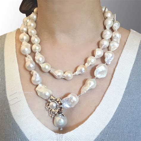 Large Baroque Cultured Pearls Necklace Freshwater Pearls And Sterling Silver Toggle Long