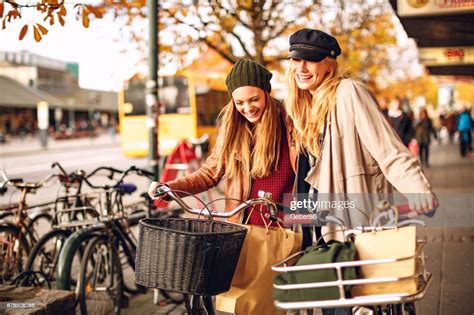 Friends Leading Their Bicycles High Res Stock Photo Getty Images