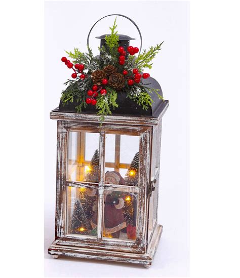 Battery Operated Lighted Wood Lantern Santa Clause Christmas Scene 15
