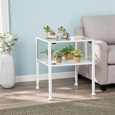 8 holes offer fresh air for plant life. Southern Enterprises Serine White Terrarium Shadowbox Display End Table HD524818 | Narrow ...